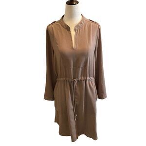 Haute Monde Size Medium Womens Long Sleeve Tunic Button Tab Sleeves Tie Waist